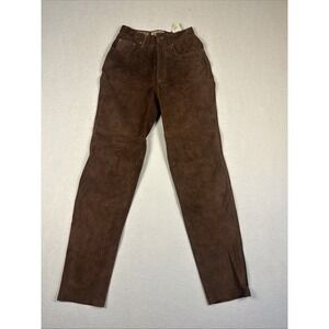 Vintage Exp Jeans By Express Suede Leather Pants W 1/2 High Rise Chocolate Brown